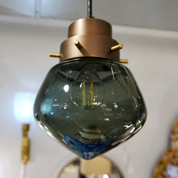 Cosulich Interiors Italian Modern Smoked Aqua Blown Glass Drop Bronze Pendant