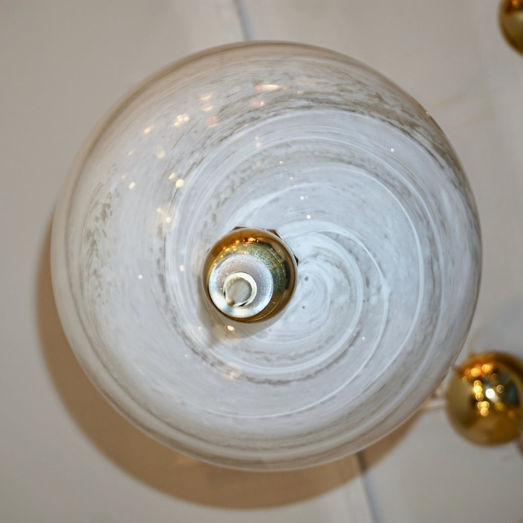 Contemporary Italian Brass and Cream White Alabaster Glass Round Pendant Light