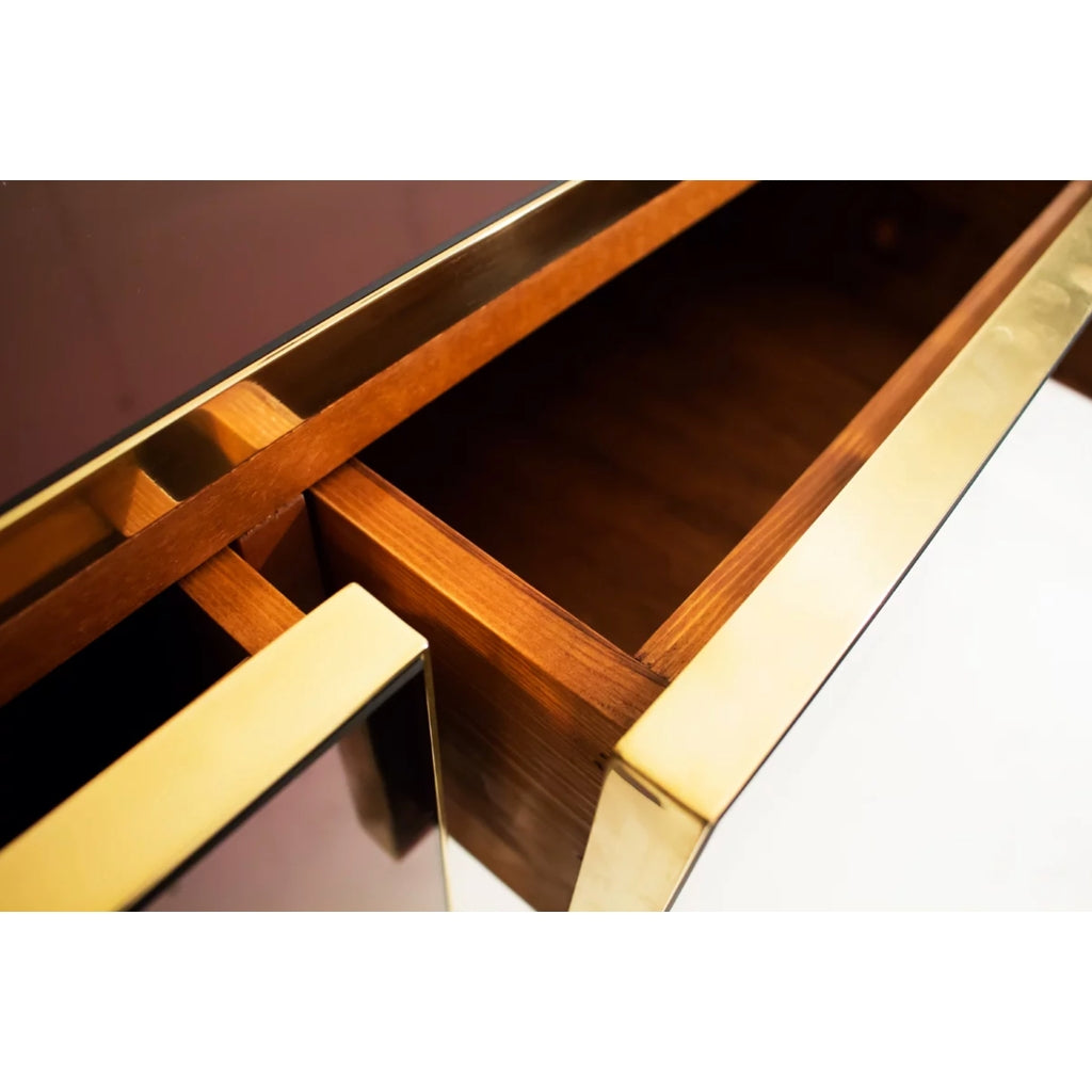 Bespoke Italian Design 4-Drawer Burgundy & Brass Console Center Table/Sideboard