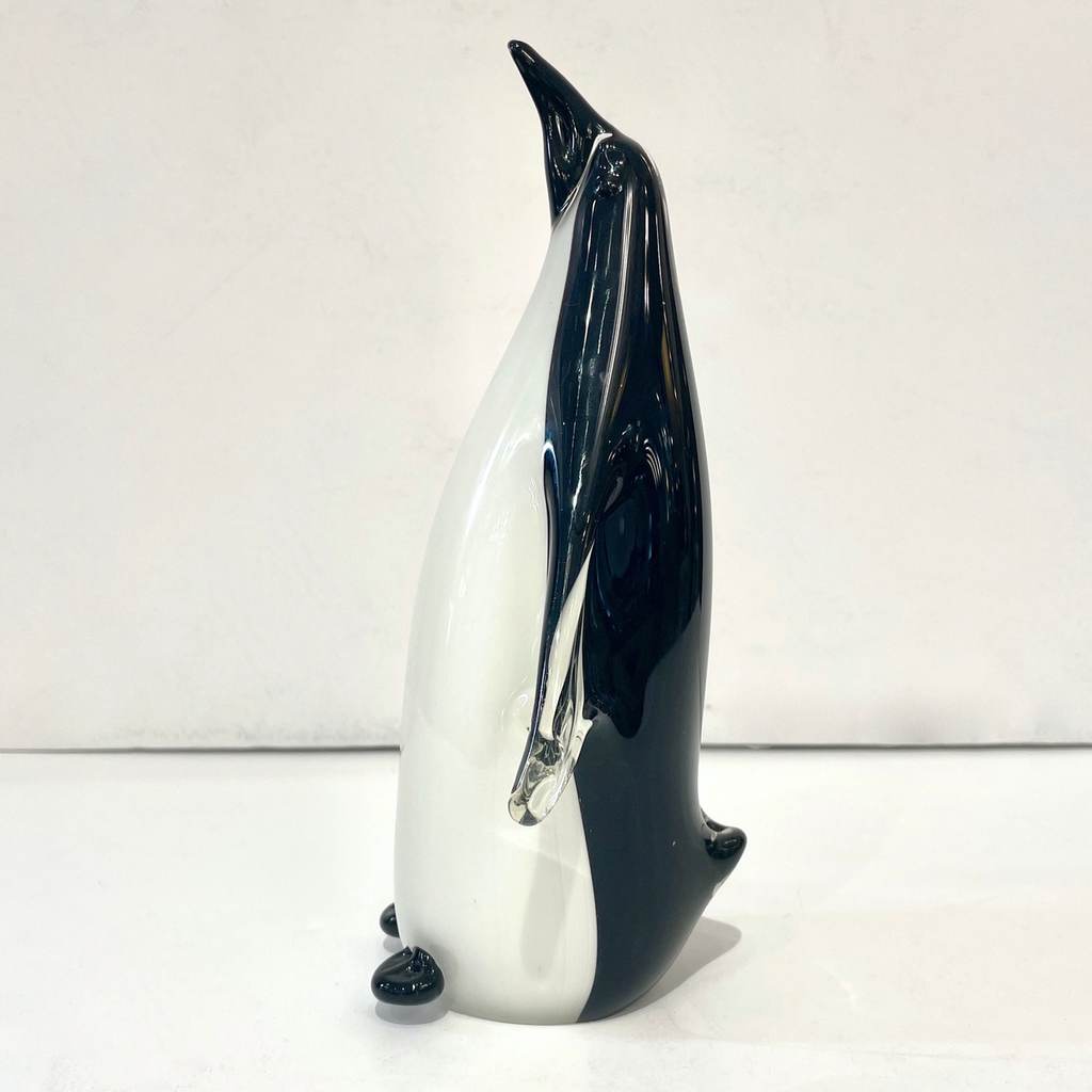 Italian Vintage Black White Blown Solid Murano Glass Penguin Sculpture
