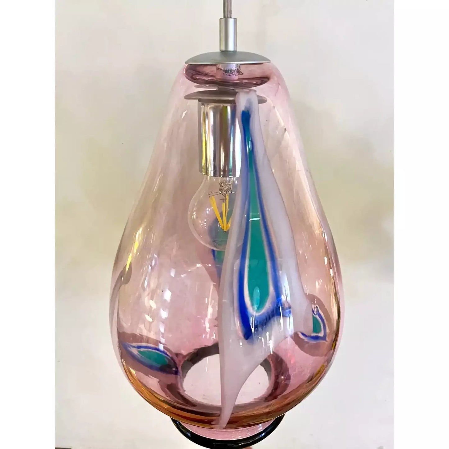 Bespoke Italian Organic Purple Black White Tulip Murano Glass Pendant Light