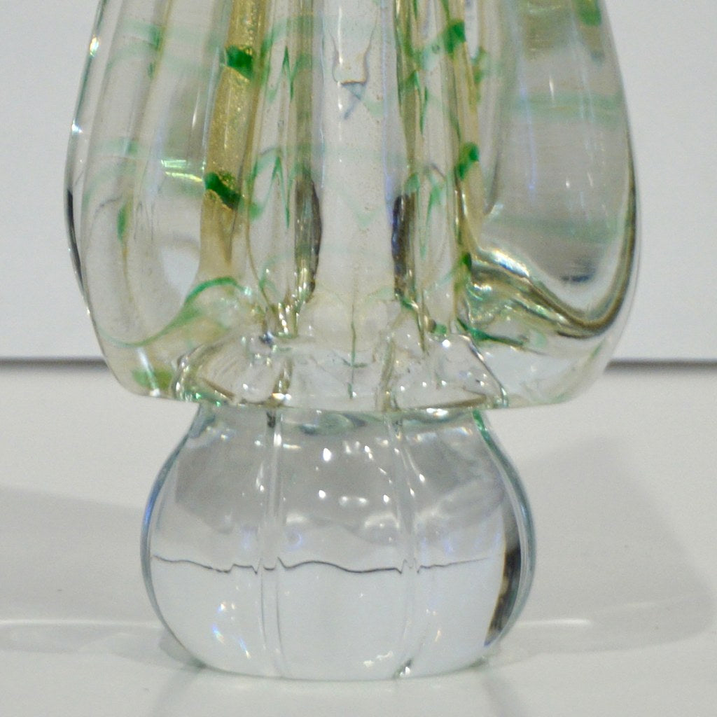 Cenedese 1980s Italian Vintage Green Gold Crystal Murano Glass Tree Sculpture