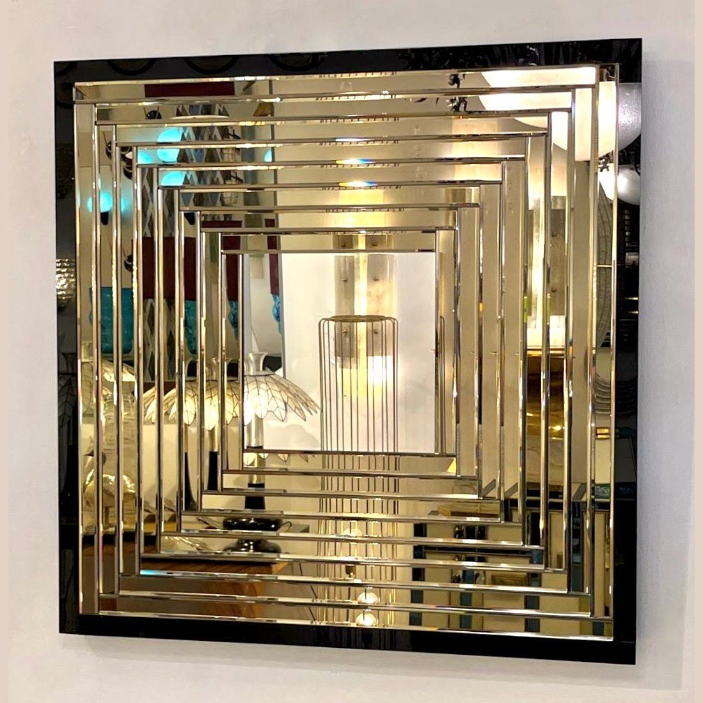 Contemporary Geometric Italian Black bronzed Murano Glass Gradient Square Mirror