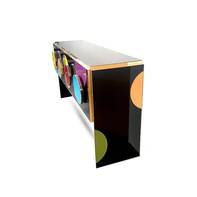 Bespoke Pop Art Italian Black Yellow Pink Multicolor Modern Credenza/Sideboard