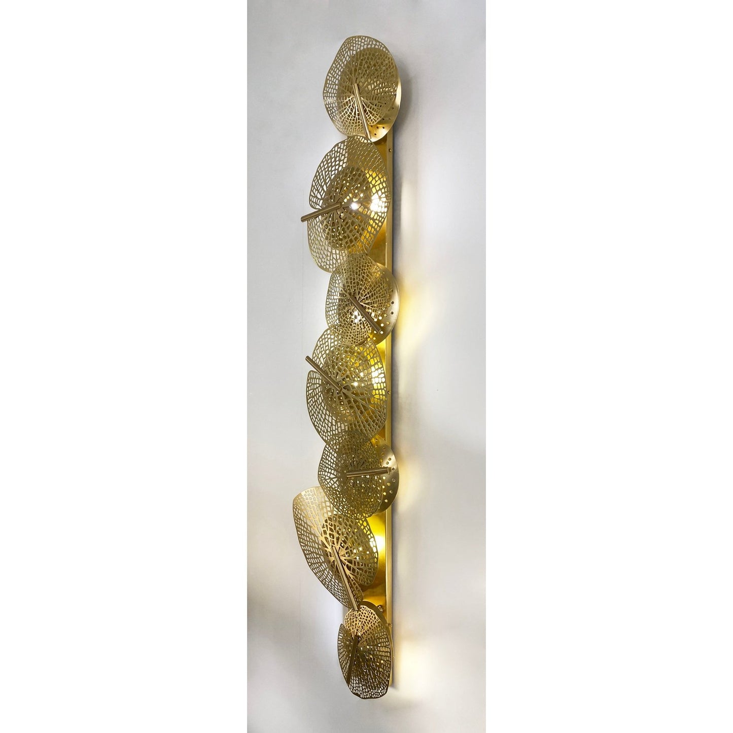 Tall Italian Organic Art Design Modern Perforated Brass Leaf Sconce