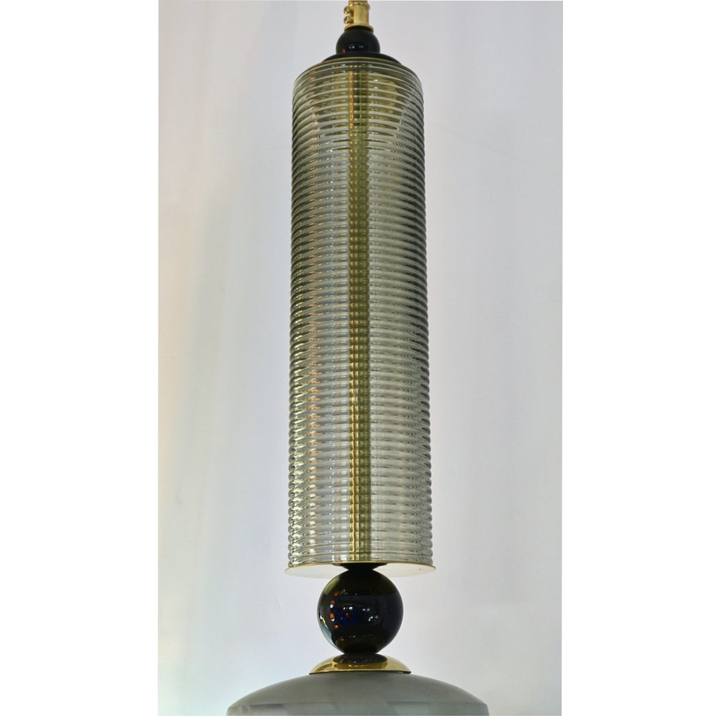 Contemporary Modern Crystal Black and Alabaster Murano Glass Brass Pendant Light