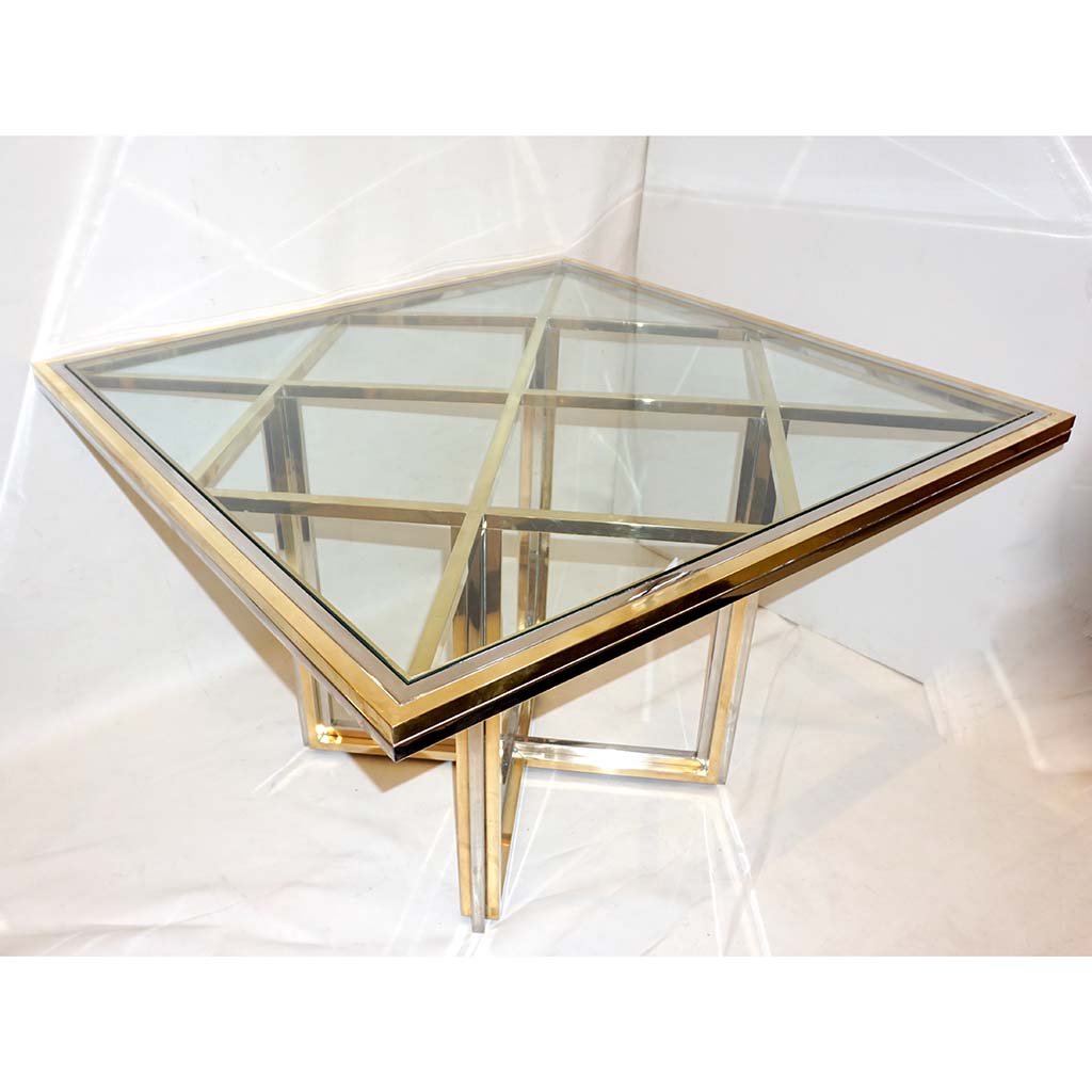 1970s Romeo Rega Italian Geometric Modern Brass & Chrome Vintage Square Table