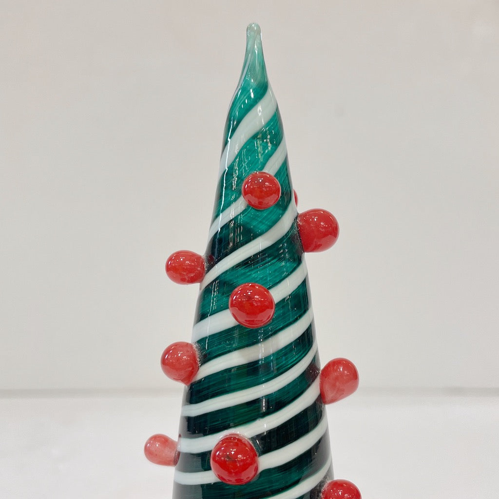 Contemporary Italian White Green Red Murano Glass Christmas Tree Cone Sculpture
