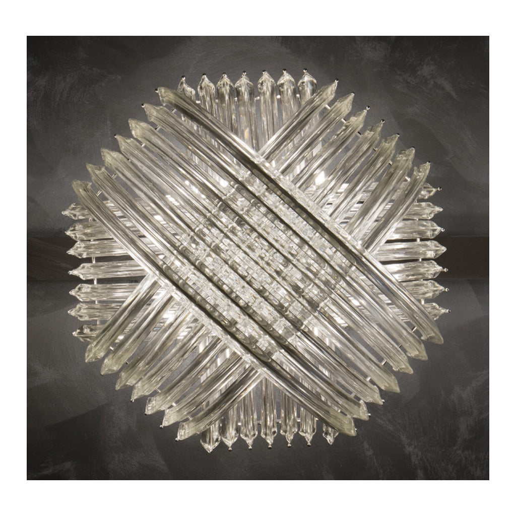 Contemporary Italian Minimalist Curved Crystal Murano Glass Nickel Chandelier