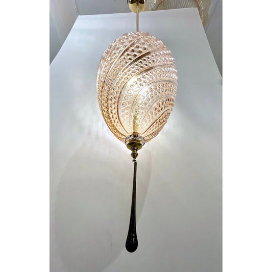 Bespoke Modern Italian Black & Pink Crystal Murano Glass Brass Pendant Lights