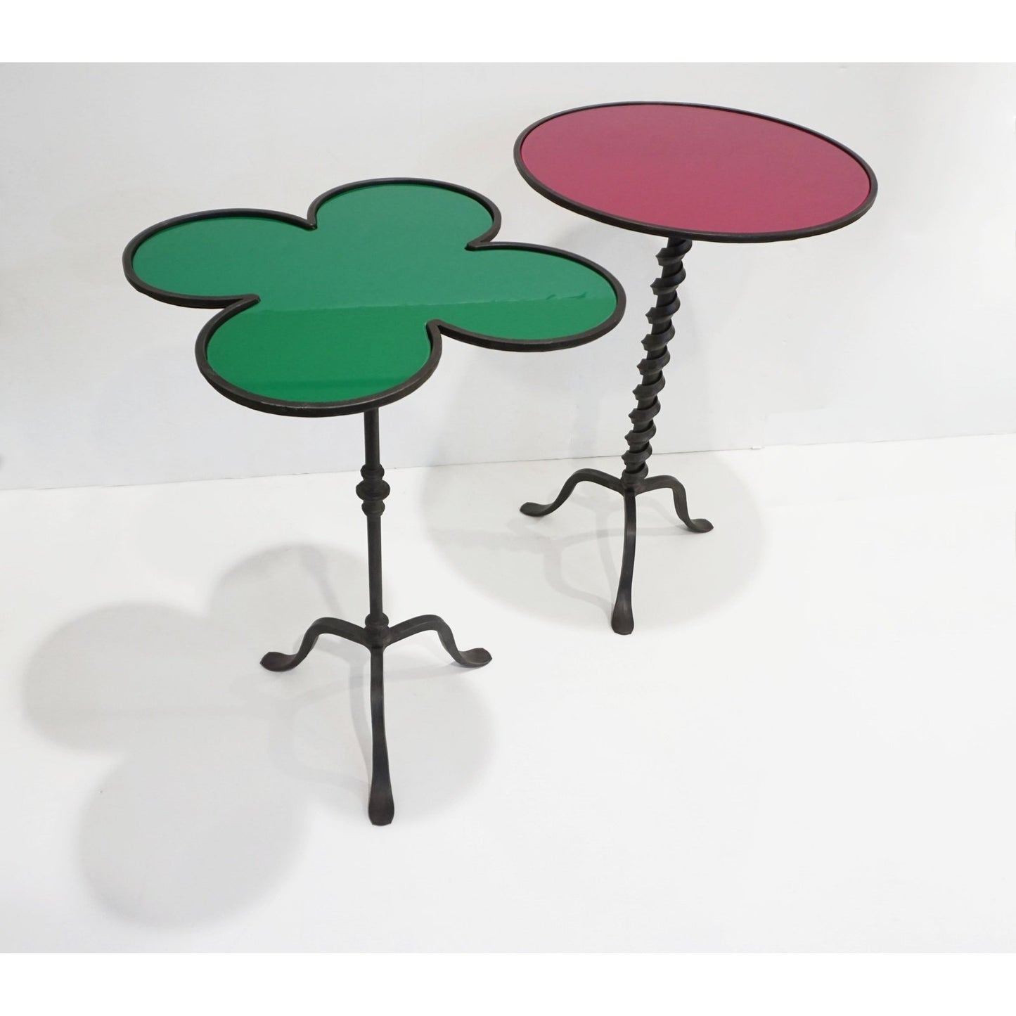 Italian Twisted Cast Iron Customizable Green Glass Clover Side Coffee Table