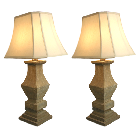 1920s French Shabby Chic Pair of Baluster Wooden Lamps - Cosulich Interiors & Antiques