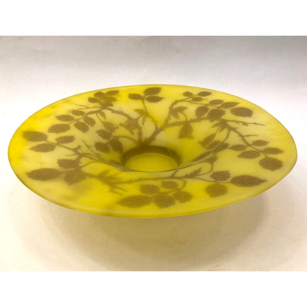 1970s Austrian Vintage Art Nouveau Style Color Glass Bowls with Flowers & Leaves