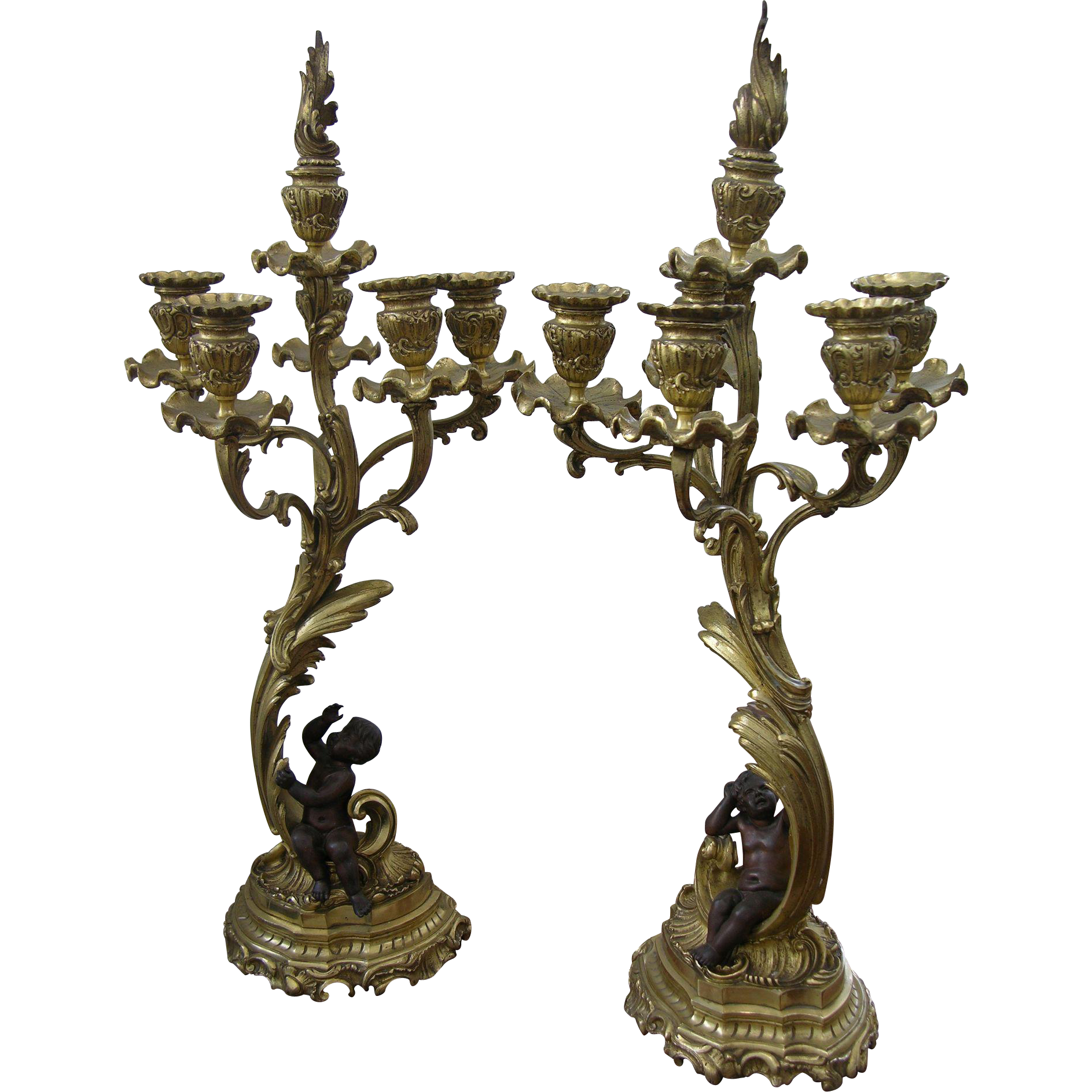 1870s Antique French Pair of Napoleon III Bronze and Ormolu Candelabra - Cosulich Interiors & Antiques