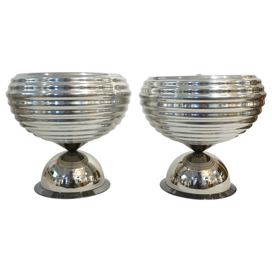 Flos 1960s Silver Tone Pair of Castiglioni Round Polished Aluminum Table Lamps