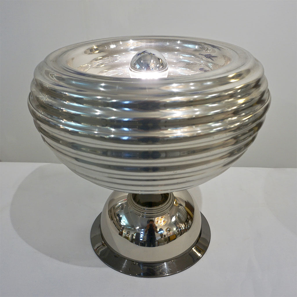 Flos 1960s Silver Tone Pair of Castiglioni Round Polished Aluminum Table Lamps