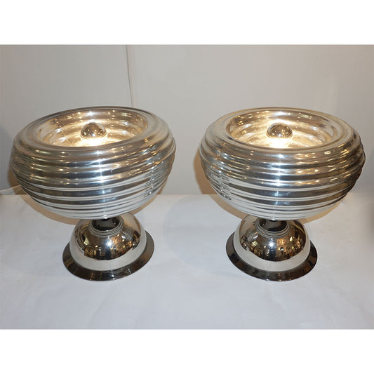 Flos 1960s Silver Tone Pair of Castiglioni Round Polished Aluminum Table Lamps