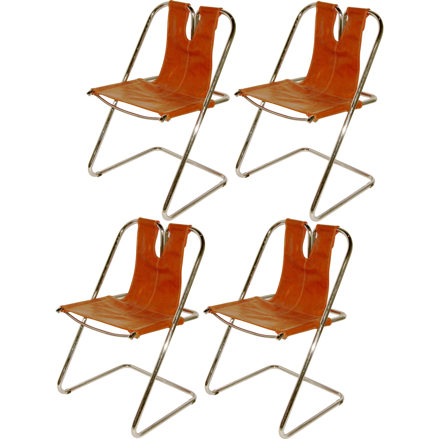 1960s Italian Set of Four Hand-Stitched Leather and Chrome Chairs - Cosulich Interiors & Antiques