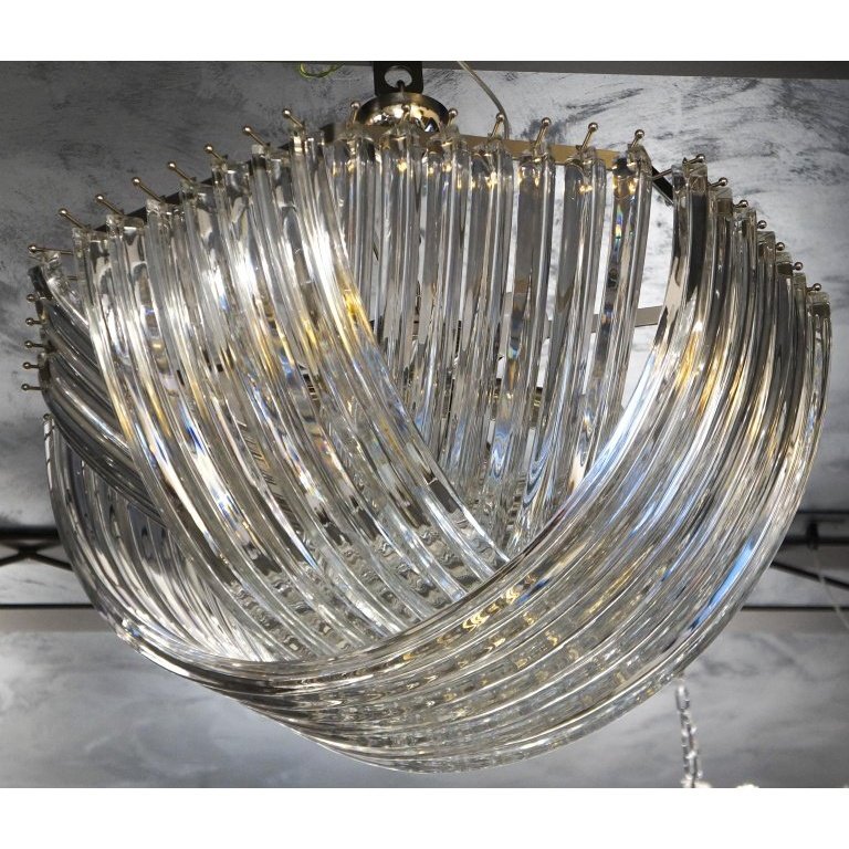 Contemporary Italian Minimalist Curved Crystal Murano Glass Nickel Chandelier