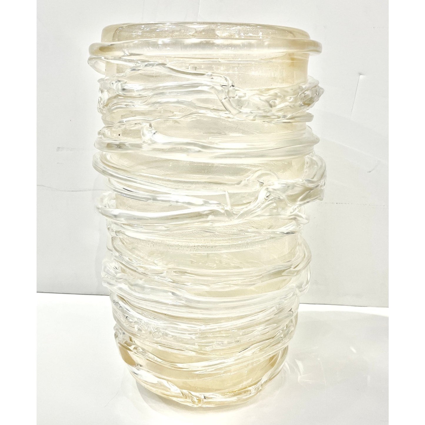 Cenedese Italian Pair of Tall Modern Iridescent Gold Crystal Murano Glass Vases