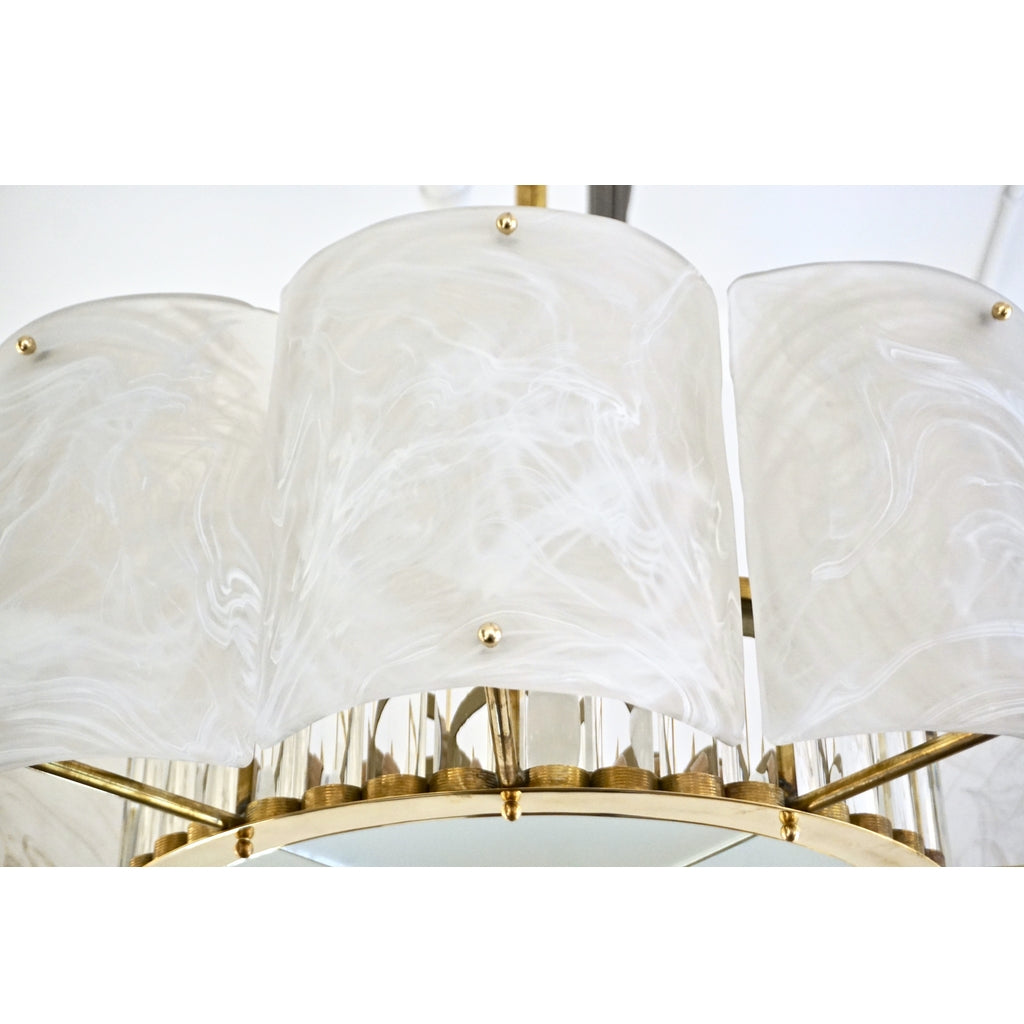 Bespoke Italian Crystal Ivory White Murano Glass Brass Chandelier / Flushmount