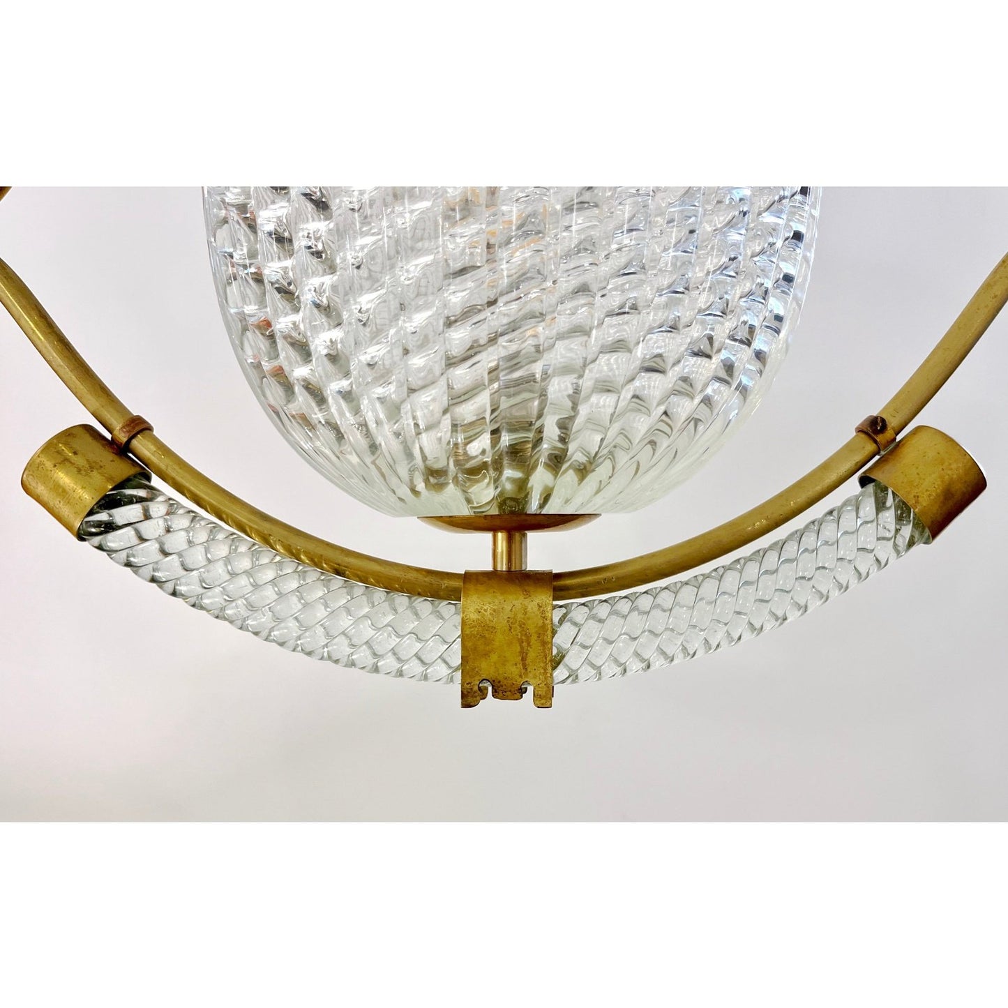 1940s, Antique Italian Art Deco Barovier Crystal Murano Glass Basket Chandelier