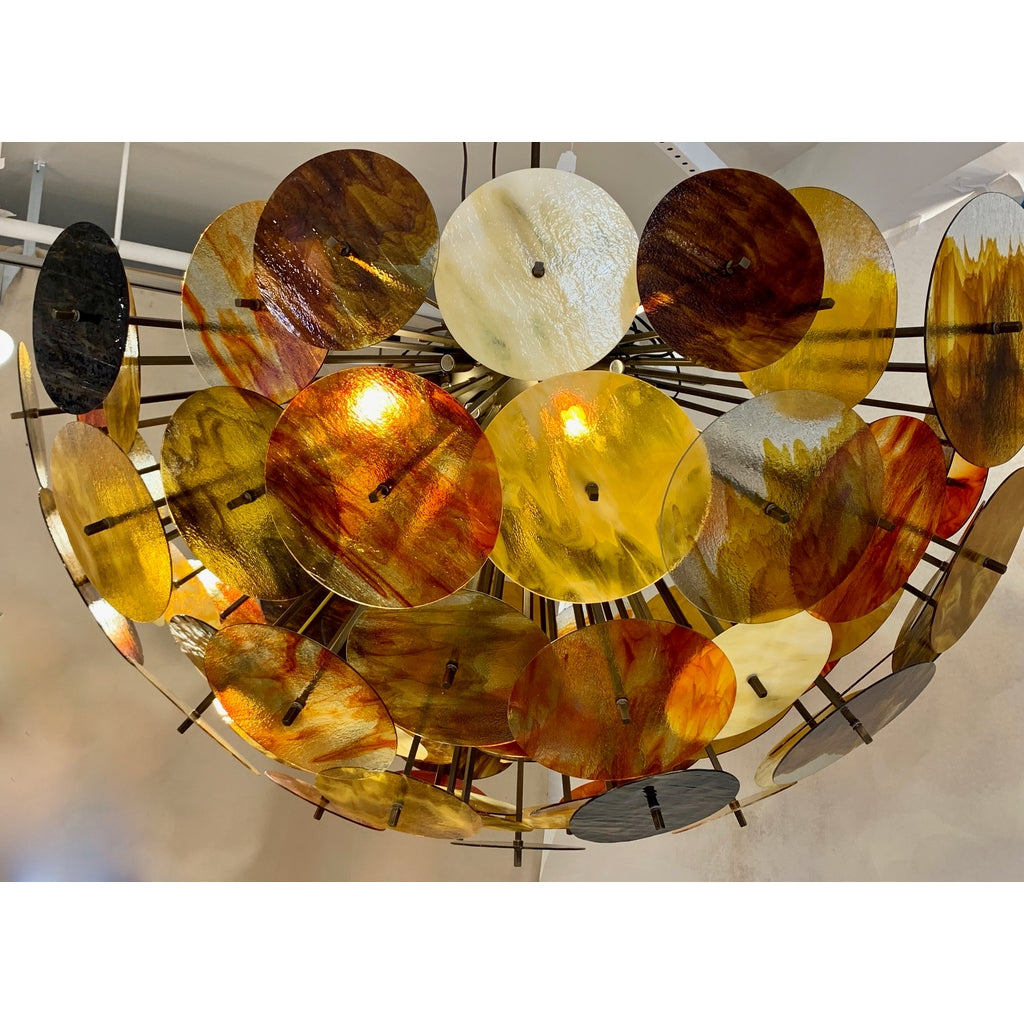 Bespoke Italian Amber Orange Brown Murano Glass Bronze Finish Sputnik Flushmount