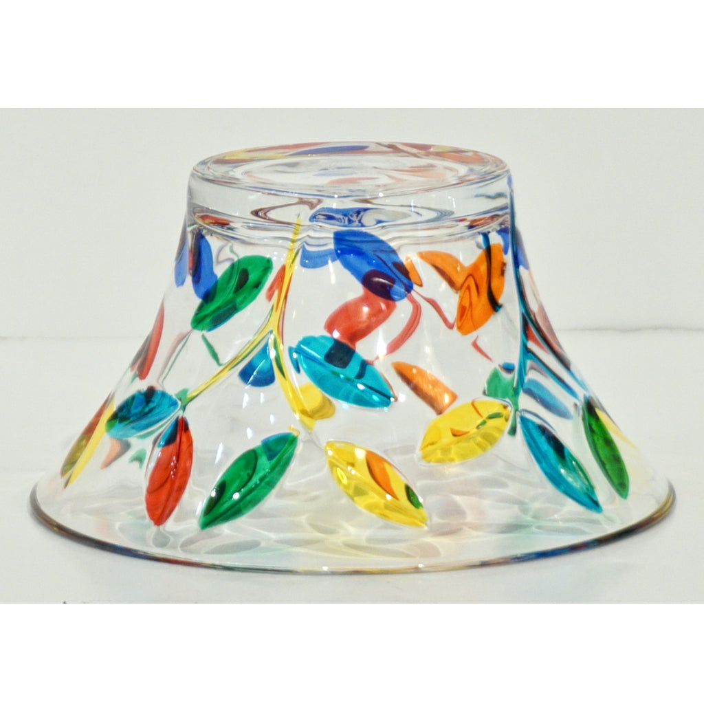 Colleoni Modern Set of 6 Crystal Murano Glass Cups / Bowls with Colorful Leaves