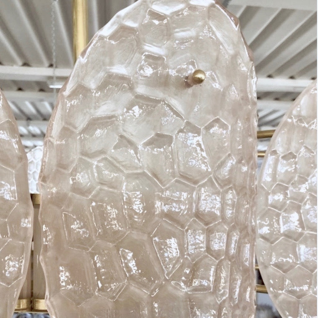 Bespoke Italian Crystal Frosted White Murano Glass Brass Chandelier / Flushmount