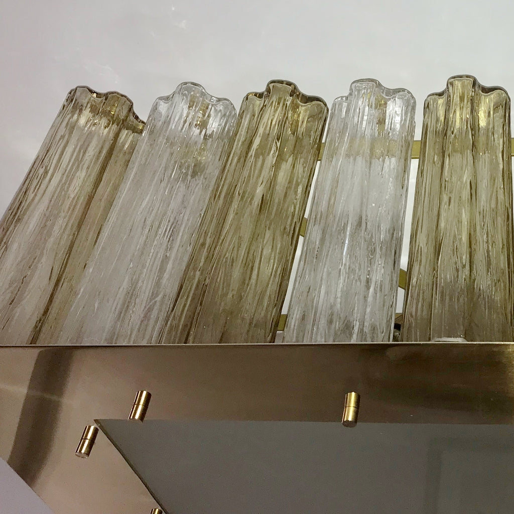 Contemporary Square Italian Crystal Amber Murano Glass Flush Chandelier/Pendant