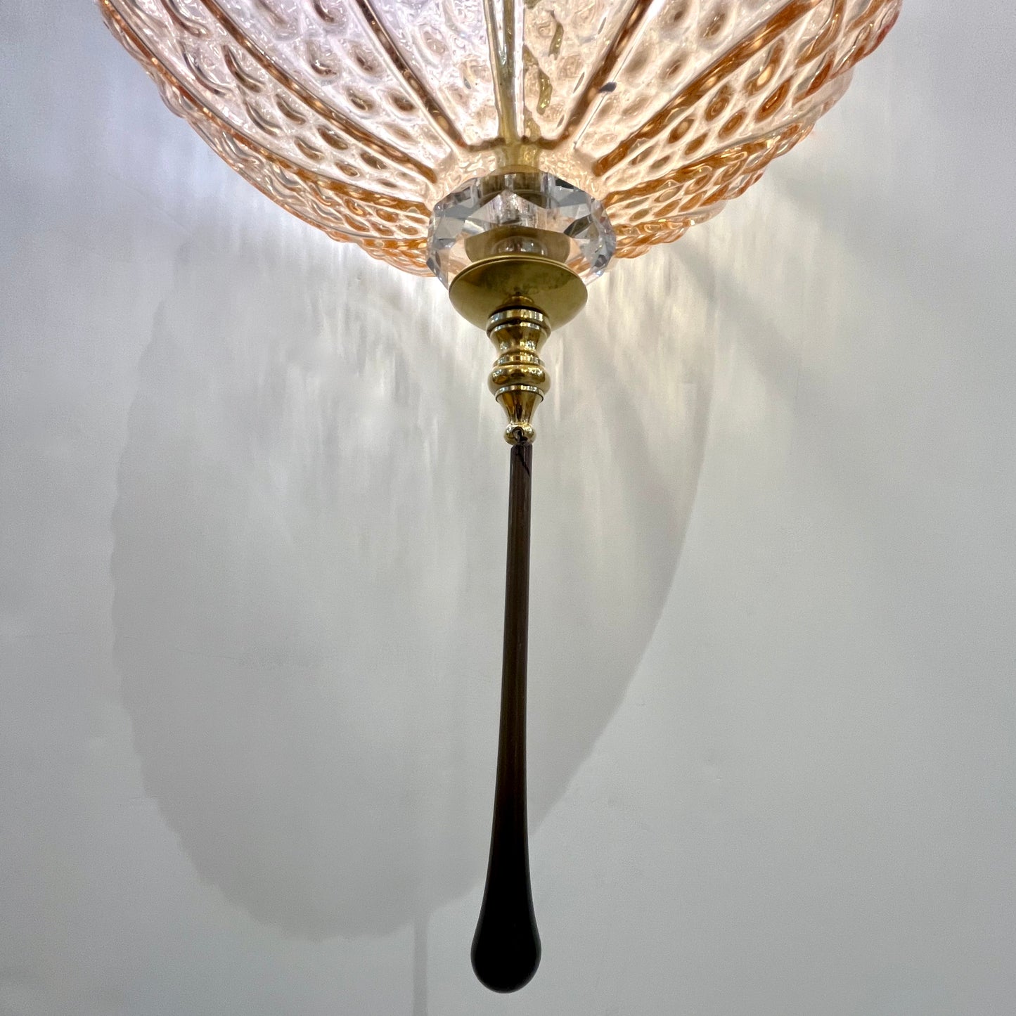 Bespoke Italian Black & Pink Crystal Murano Glass Brass Pendant Big Globe Light