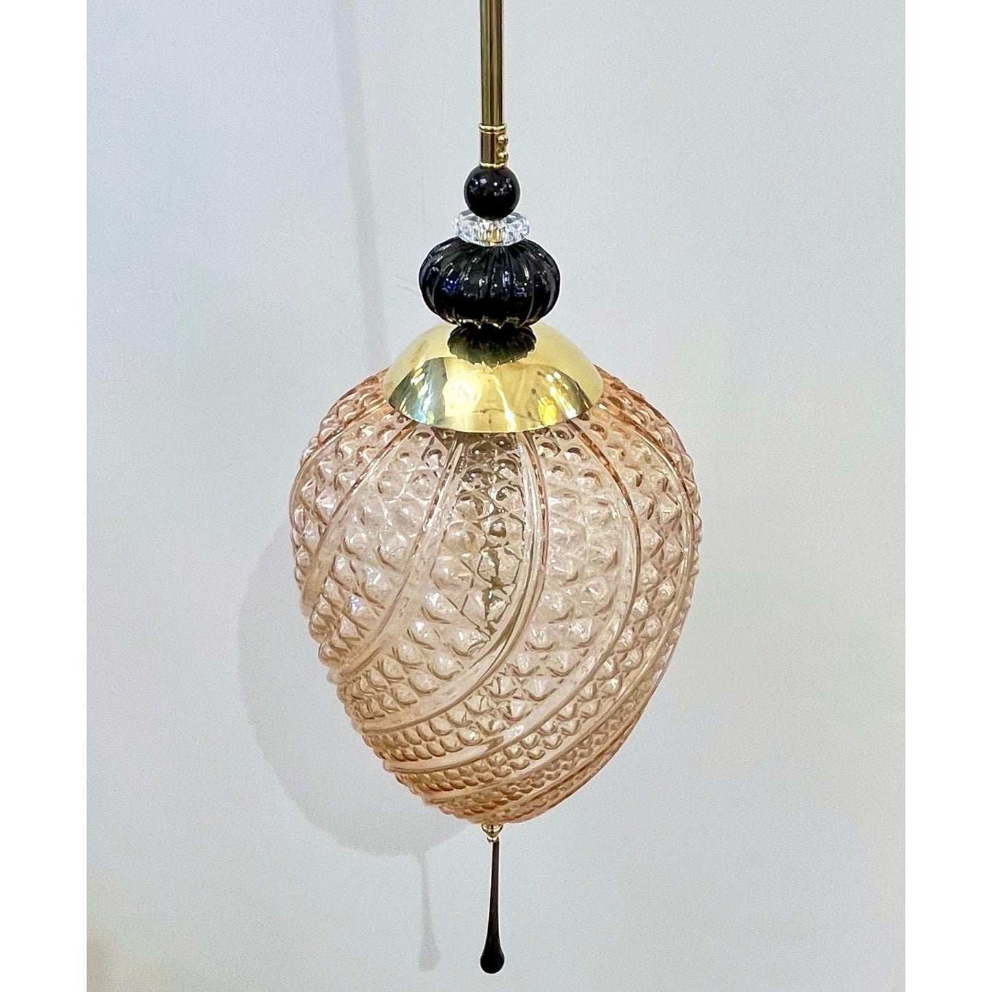 Bespoke Modern Italian Black & Pink Crystal Murano Glass Brass Pendant Lights