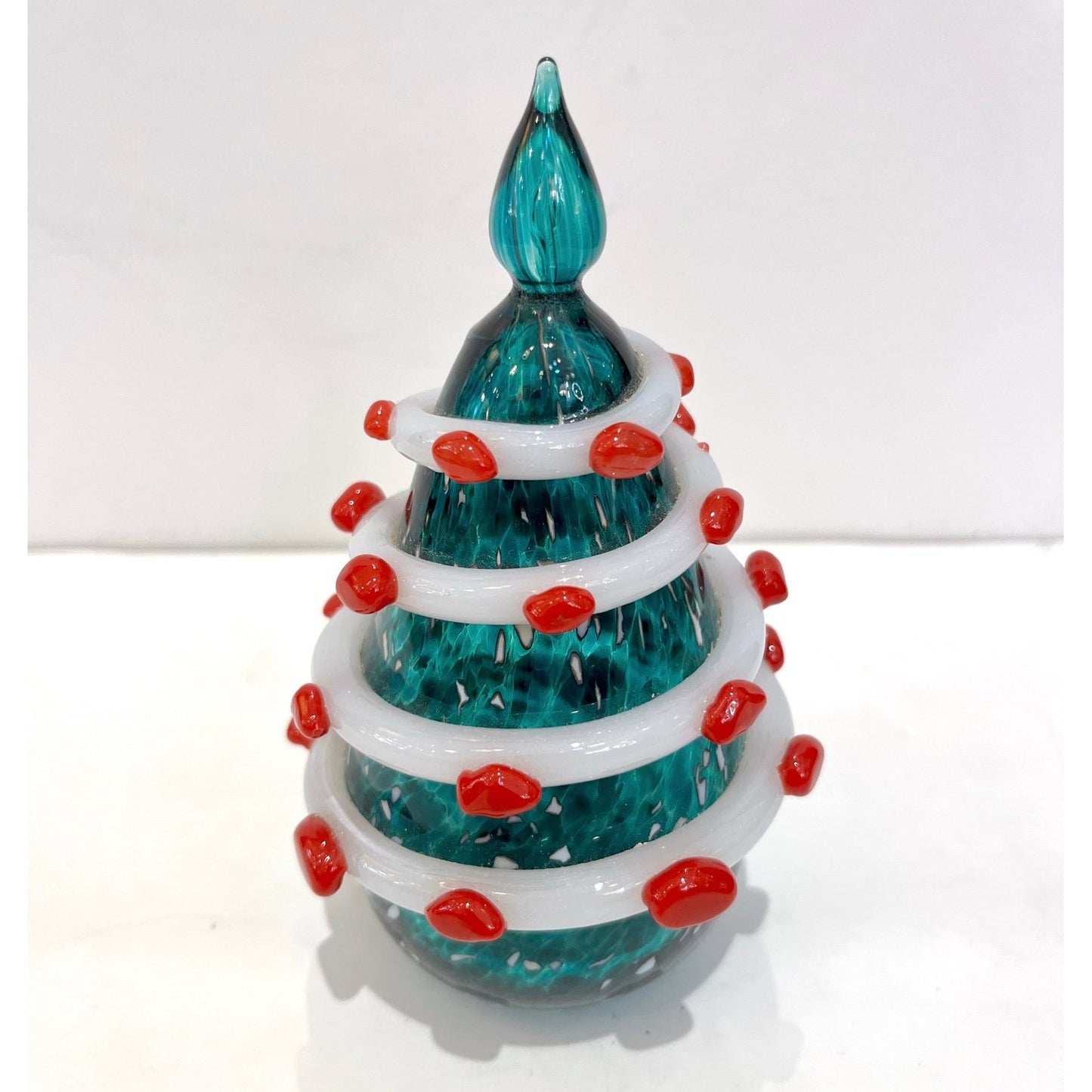 Bespoke Italian Modern Green Red Murano Swirl Glass Christmas Tree Sculpture
