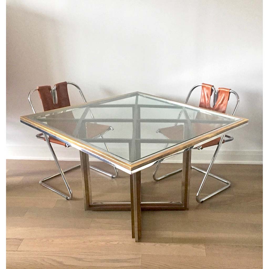 1970s Romeo Rega Italian Geometric Modern Brass & Chrome Vintage Square Table