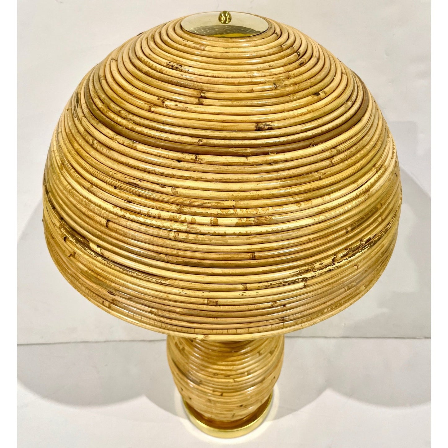 Italian Organic Modern Contemporary Brass & Rattan Mushroom Table/Floor Lamps