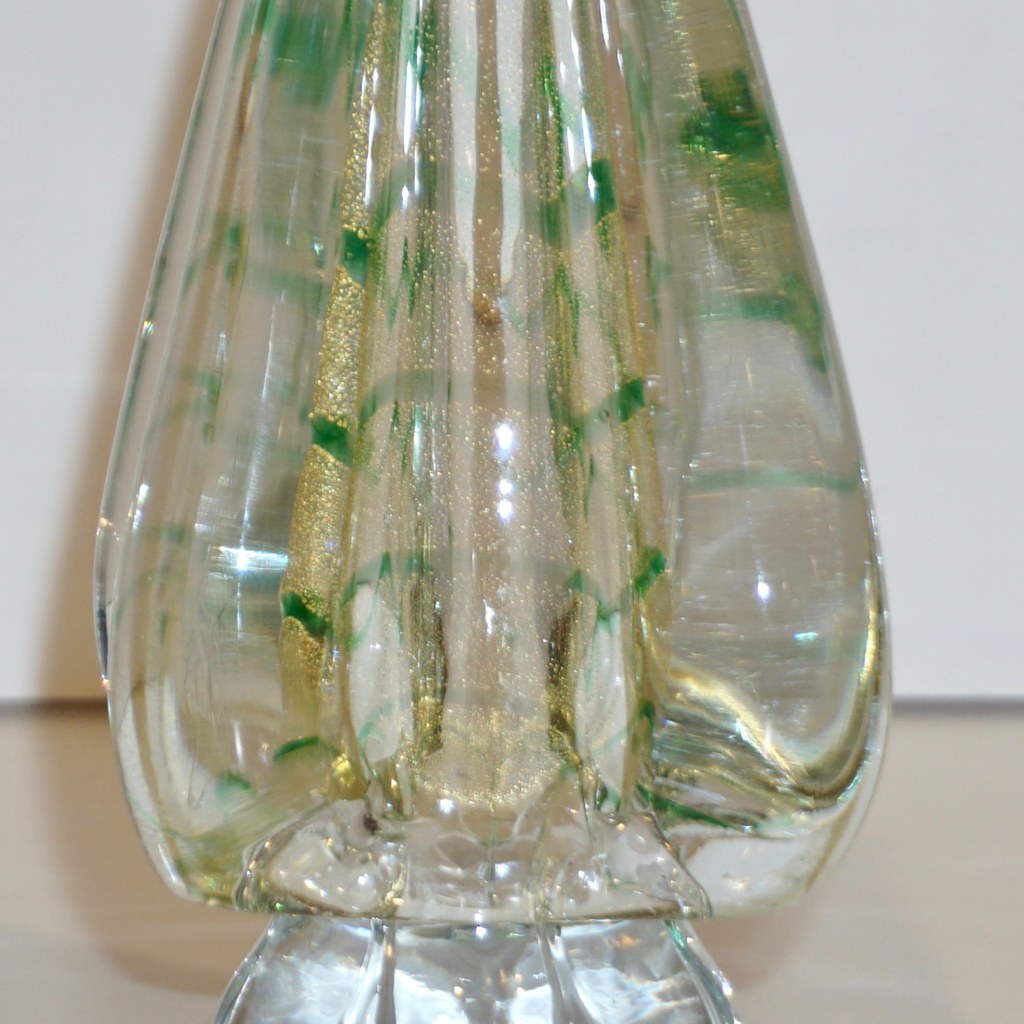 Cenedese 1980s Italian Vintage Green Gold Crystal Murano Glass Tree Sculpture