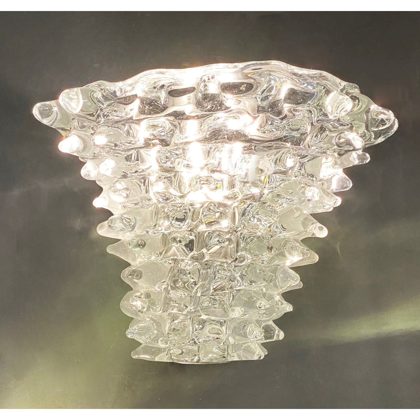 Italian Vintage Barovier Toso Crystal Textured Murano Glass Satin Silver Sconces