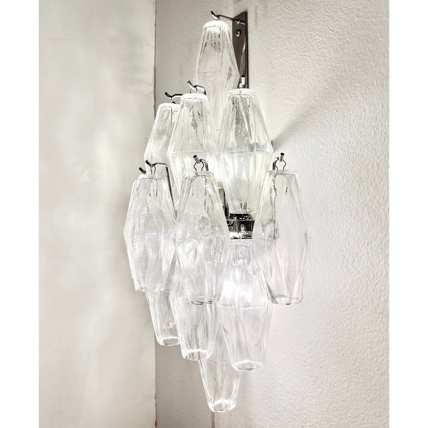 Contemporary Italian Poliedri Crystal Clear Murano Glass Multi-Tier Wall Lights