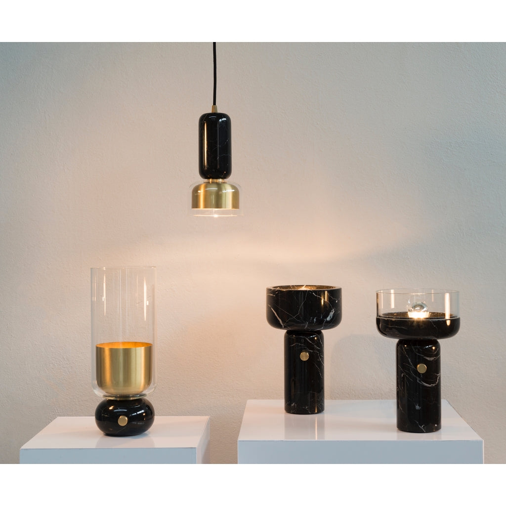 E. Elizarova Italian Minimalist Black Marble Glass & Brass Modern Pendant Light
