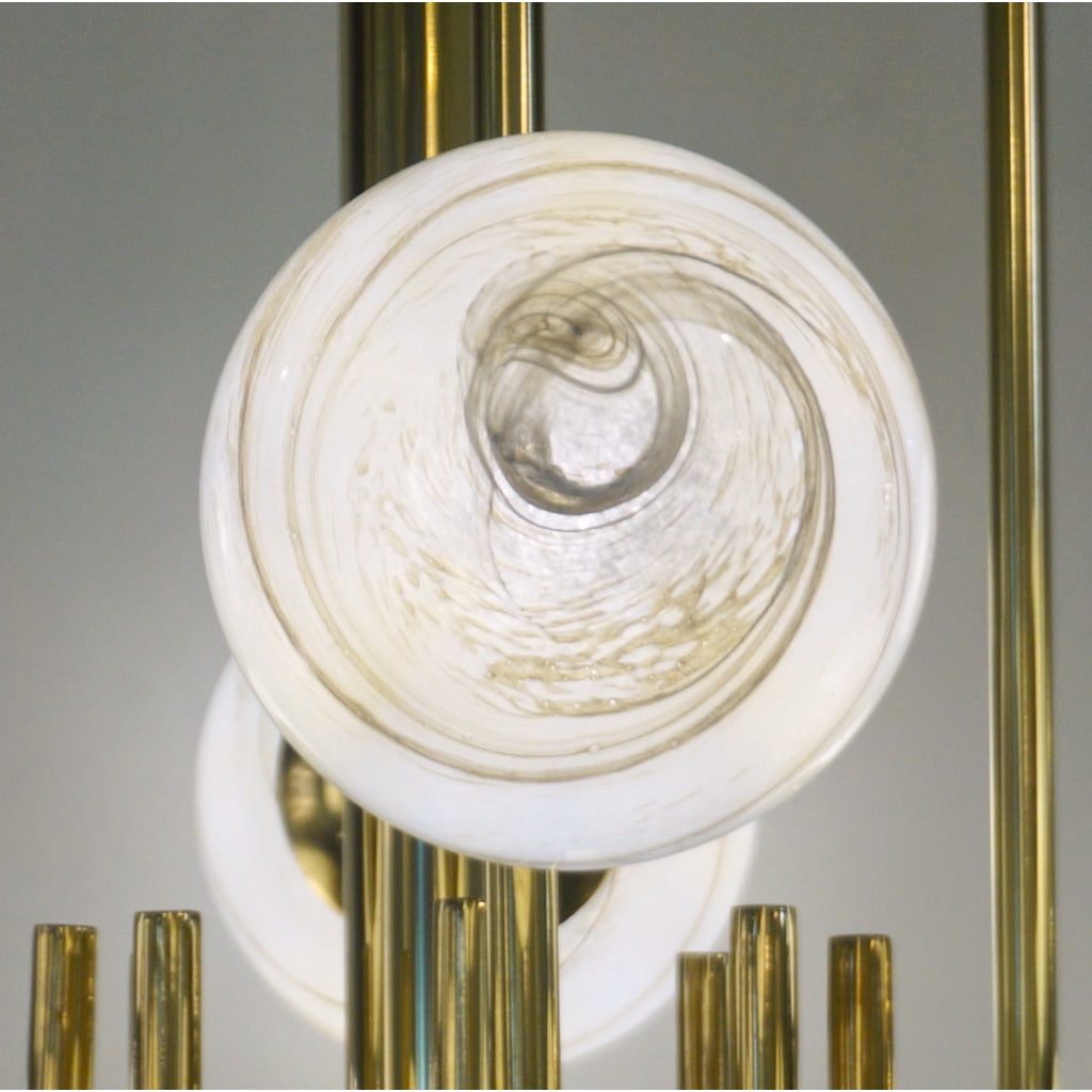 Bespoke Italian Alabaster White Murano Glass Brass Curved Globe Chandelier