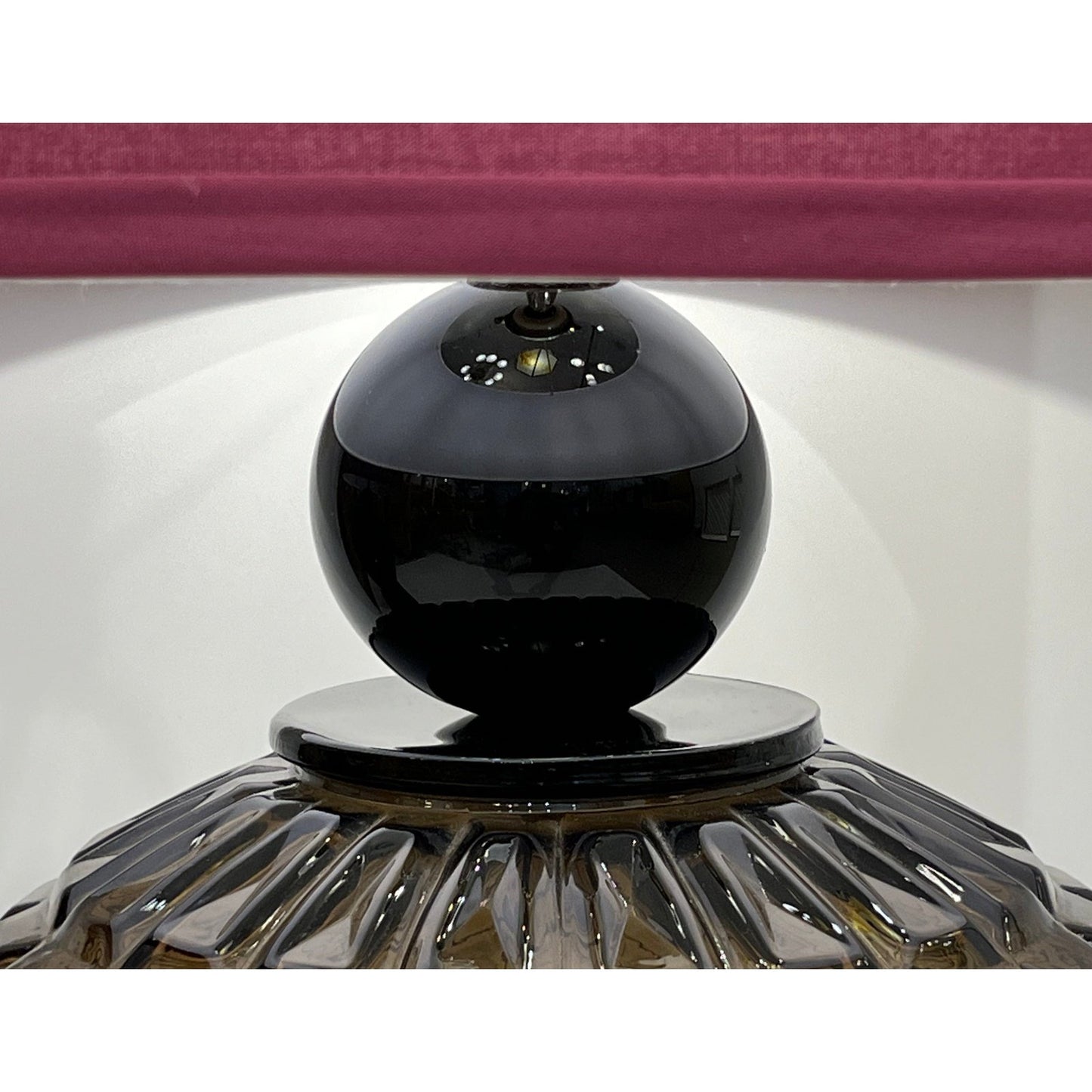 Vivarini 1970 Italian Vintage Pair of Black Smoked Murano Glass Plum Linen Lamps