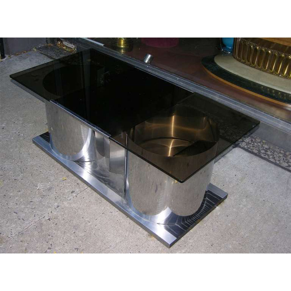 1970s Italian Chrome Coffee Table with Dry Bar Storage & Swivel Smoked Glass Top