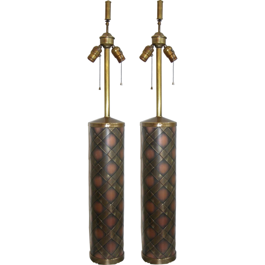 1950s Very Attractive Vintage Pair of Copper and Brass Lamps - Cosulich Interiors & Antiques