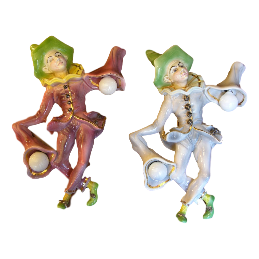 1950s Fun Italian Pulcinella Ceramic Wall Lights - Cosulich Interiors & Antiques