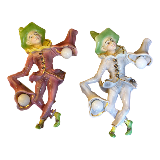 1950s Fun Italian Pulcinella Ceramic Wall Lights - Cosulich Interiors & Antiques