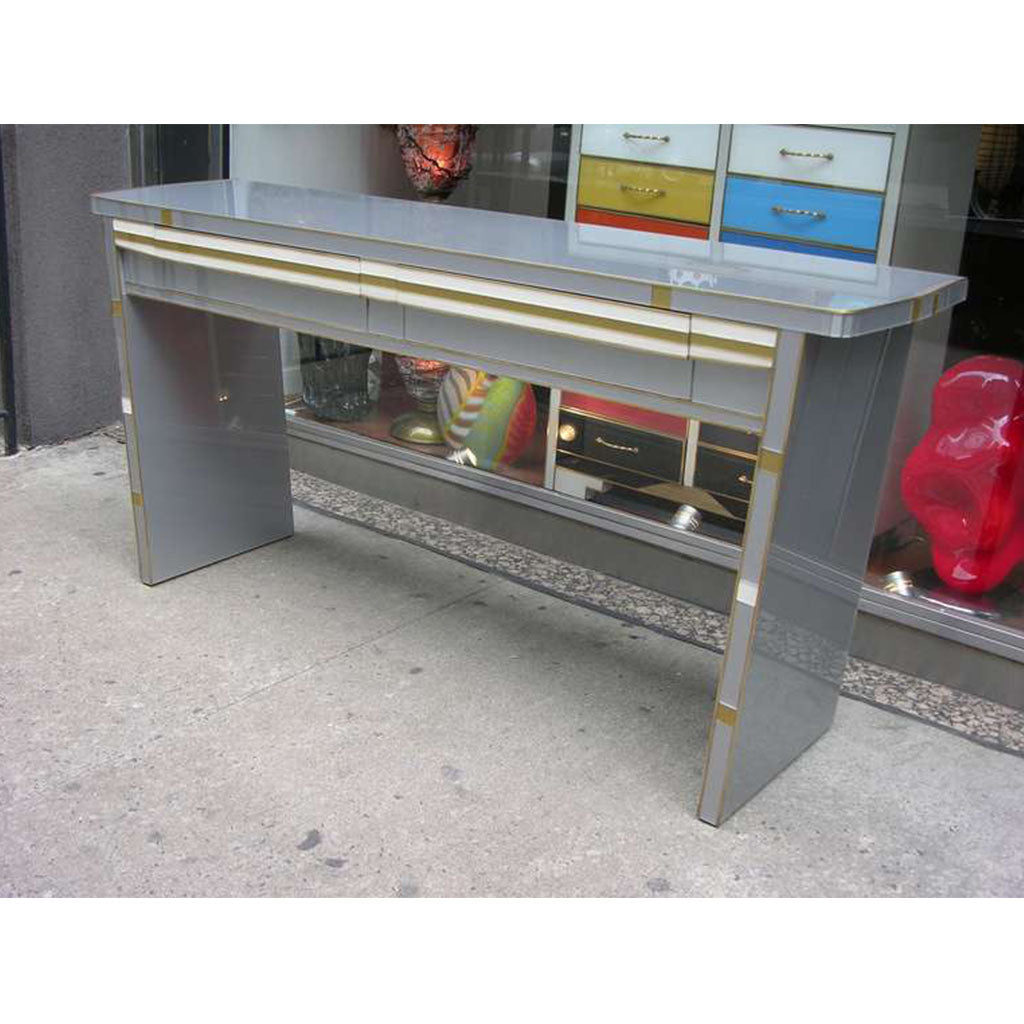 1970s Vintage Italian Design Silver White and Gold Glass Console with Drawers
