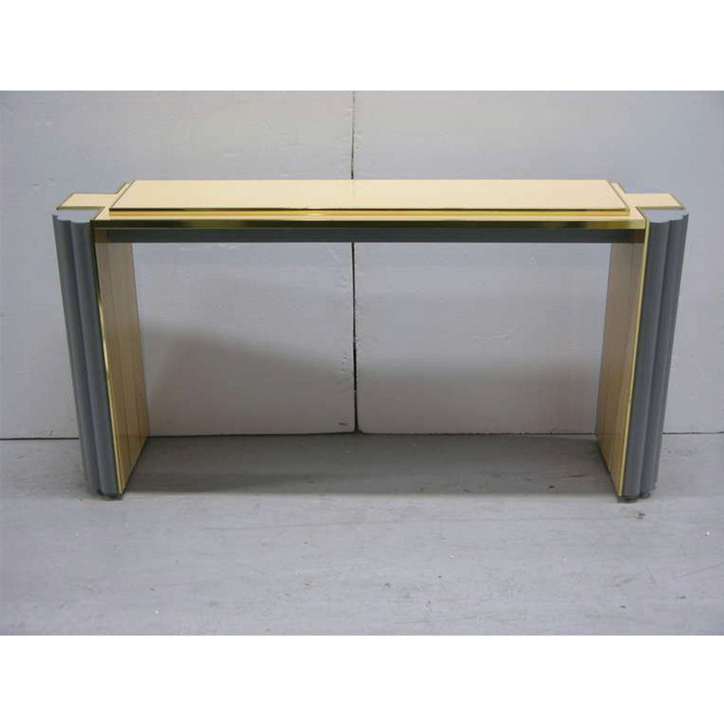 Alain Delon 1970s Pair of Gray and Cream Console Tables for Maison Jansen