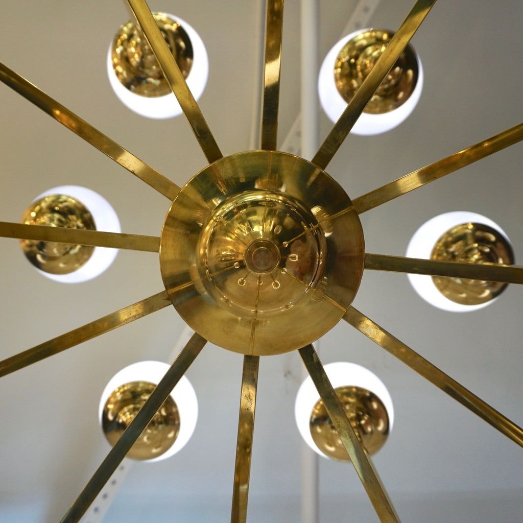 Italian Modern 24-Light Brass & Smoked Ivory Gold Murano Glass Round Chandelier