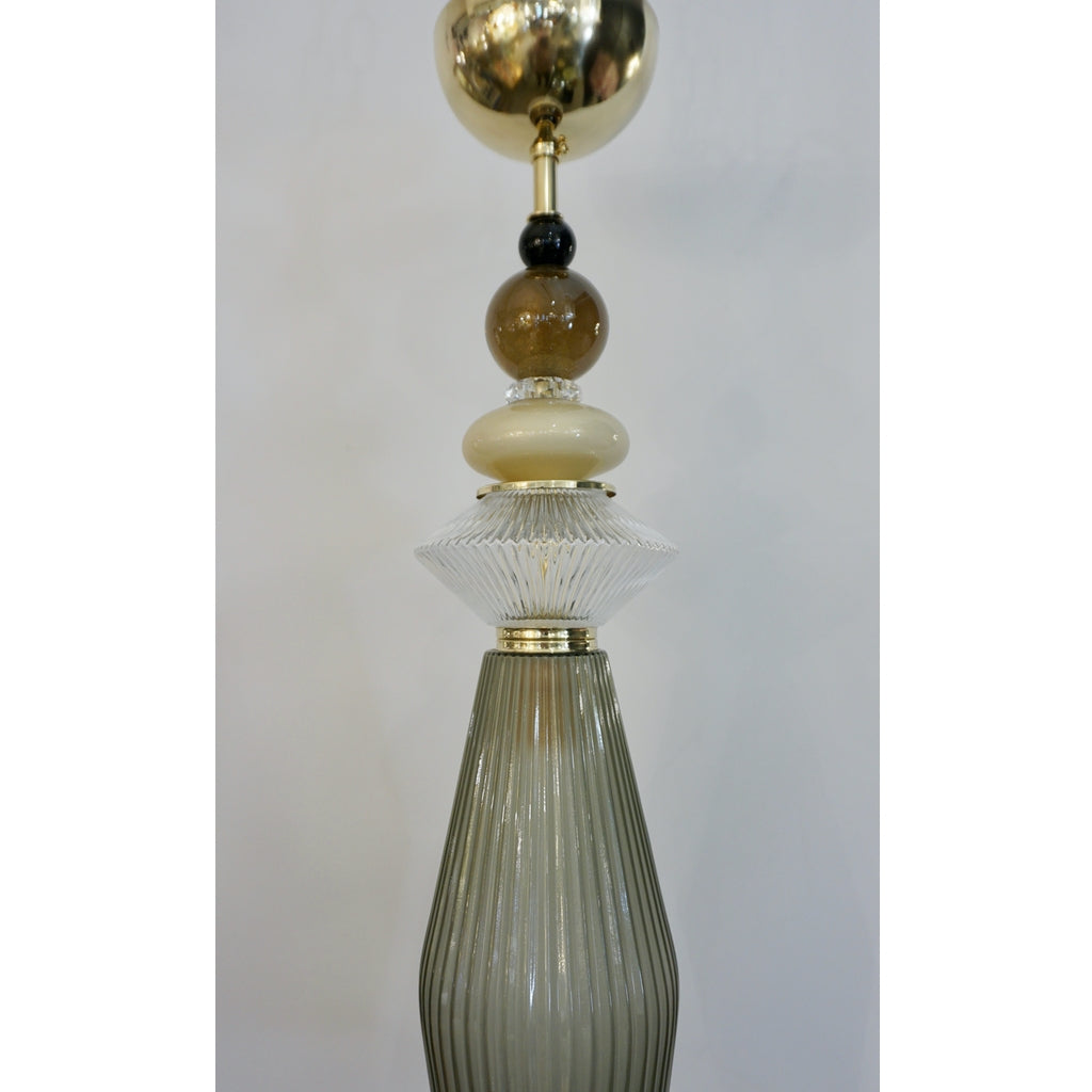 Custom Italian Crystal Gold and Gray Green Murano Glass Pendant Light