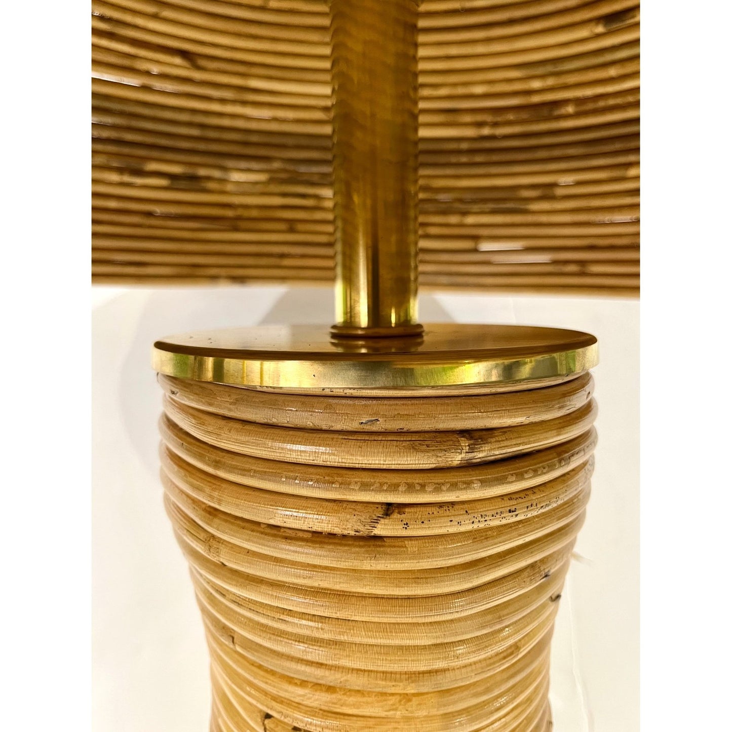 Italian Organic Modern Contemporary Brass & Rattan Mushroom Table/Floor Lamps